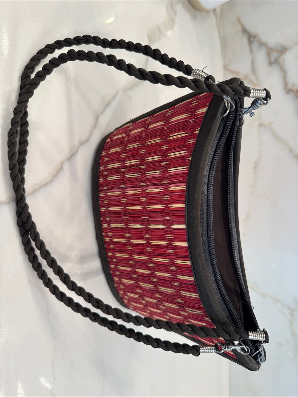 Woven Red Shoulder Bag with Braided Strap